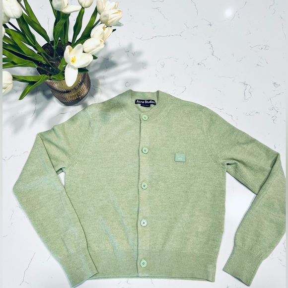 Acne Studios Sweaters - Acne Studios Keva Face Patch Wool Pastel Mint Green Cardigan Sweater - Sz Small